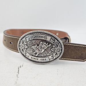 Cavender's Brown Leather Men’s Belt with Decorative Western Buckle